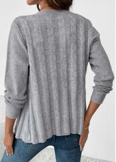 Grey tops,Plain Color tops,Tummy Coverage Grey Round Neck Long Sleeve Cardigan