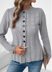 cardigan gris à manches longues et col rond couvrant le ventre