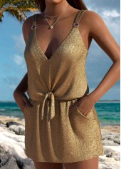 Champagne swimwear,Plain Color swimwear,ROTITA Champagne Circular Ring One Piece Swimdress