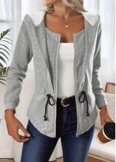 Light Grey Marl tops,Plain Color tops,ROTITA Tummy Coverage Light Grey Marl Hooded Track Jacket