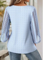 Light Blue tops,Plain Color tops,ROTITA Light Blue Round Neck 3/4 Sleeve Blouse