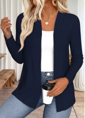 Navy tops,Plain Color tops,ROTITA Navy Open Front Long Sleeve Coat