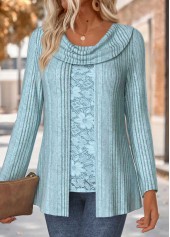 Rotita – Staubblaues gefälschtes zweiteiliges Twinset mit drapiertem Hals