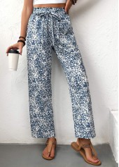 Light Blue bottoms,Ditsy Floral bottoms,Ditsy Floral Print Light Blue Straight Leg Pants
