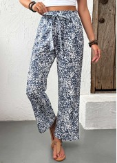 Light Blue bottoms,Ditsy Floral bottoms,Ditsy Floral Print Light Blue Straight Leg Pants