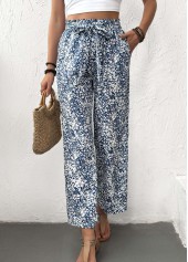 Light Blue bottoms,Ditsy Floral bottoms,Ditsy Floral Print Light Blue Straight Leg Pants