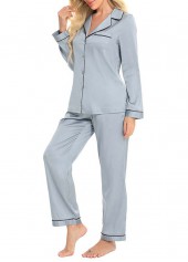 Dark Grey loungewear,Plain Color loungewear,Dark Grey Turn Down Collar Lounge Top and Pants