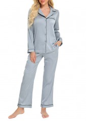 Dark Grey loungewear,Plain Color loungewear,Dark Grey Turn Down Collar Lounge Top and Pants