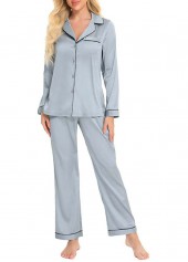 Dark Grey loungewear,Plain Color loungewear,Dark Grey Turn Down Collar Lounge Top and Pants