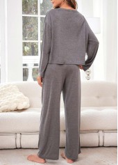 Grey loungewear,Plain Color loungewear,Grey Round Neck Long Sleeve Lounge Top and Pants