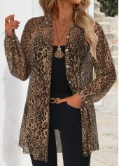 Light Coffee tops,Leopard tops,Animal Print tops,ROTITA Tummy Coverage Leopard Light Coffee Long Sleeve Shirt
