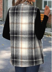 Black tops,Plaid tops,Geometric tops,ROTITA Tummy Coverage Plaid Black Lapel Sleeveless Waistcoat