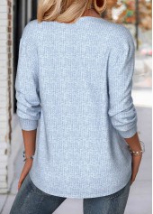 Light Blue tops,Plaid tops,Geometric tops,ROTITA Tummy Coverage Plaid Light Blue Split Neck Sweatshirt