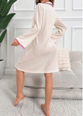 Beige loungewear,Contrast Color loungewear,Beige Turn Down Collar Long Sleeve Nightdress