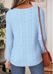 Light Blue tops,Plaid tops,Geometric tops,ROTITA Tummy Coverage Plaid Light Blue Round Neck T Shirt