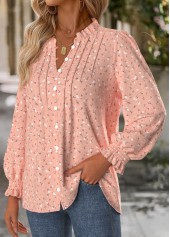 Pink tops,Floral tops,Plants tops,ROTITA Tummy Coverage Floral Print Pink Split Neck Blouse