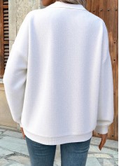 White tops,Plain Color tops,ROTITA Zipper Turn Down Collar Long Sleeve Sweatshirt