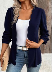 Navy tops,Plain Color tops,ROTITA Scalloped Hem Navy 3/4 Sleeve Light Cardigan