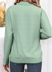 Sage Green tops,Striped tops,Geometric tops,ROTITA Tummy Coverage Striped Sage Green Turn Down Collar Sweatshirt
