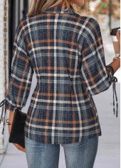 Multi Color tops,Plaid tops,Geometric tops,ROTITA Tummy Coverage Plaid Multi Color Turn Down Collar Blouse