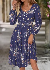 Navy dresses,Floral dresses,Plants dresses,Everyday dresses,Casual dresses,ROTITA Tummy Coverage Floral Print Navy Round Neck Dress