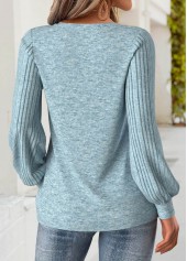 Dusty Blue tops,Plain Color tops,ROTITA Tummy Coverage Dusty Blue V Neck Long Sleeve Sweatshirt