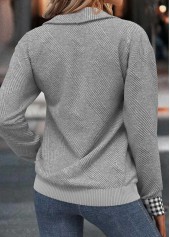 Light Grey tops,Plaid tops,Geometric tops,ROTITA Tummy Coverage Plaid Light Grey Turn Down Collar Sweatshirt