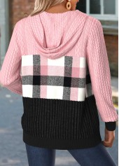 Light Pink tops,Plaid tops,Geometric tops,ROTITA Tummy Coverage Plaid Light Pink Hooded Long Sleeve Coat