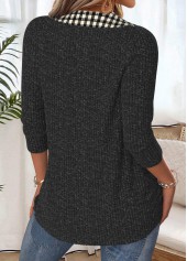 Black tops,Plaid tops,Geometric tops,ROTITA Tummy Coverage Plaid Black V Neck T Shirt