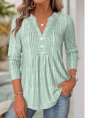 T-shirt à col fendu vert sauge à couverture abdominale Rotita