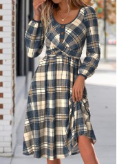 Multi Color dresses,Plaid dresses,Geometric dresses,Everyday dresses,Casual dresses,ROTITA Tummy Coverage Plaid Multi Color Round Neck Dress