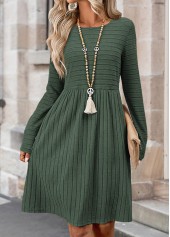 Sage Green dresses,Plain Color dresses,Everyday dresses,Casual dresses,ROTITA Tummy Coverage Sage Green Round Neck Long Sleeve Dress