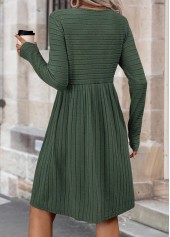 Sage Green dresses,Plain Color dresses,Everyday dresses,Casual dresses,ROTITA Tummy Coverage Sage Green Round Neck Long Sleeve Dress