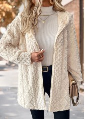 ROTITA Plus Size Tummy Coverage Beige Hooded Long Sleeve Coat