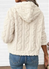 Beige tops,Plain Color tops,ROTITA Tummy Coverage Beige Hooded Long Sleeve Coat