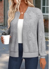 Rotita – Hellgrau melierte Trainingsjacke mit Stehkragen zur Bauchbedeckung