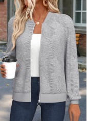 Light Grey Marl tops,Plain Color tops,ROTITA Tummy Coverage Light Grey Marl Stand Collar Track Jacket