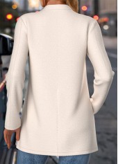 Beige tops,Plain Color tops,ROTITA Tummy Coverage Beige Stand Collar Long Sleeve Coat