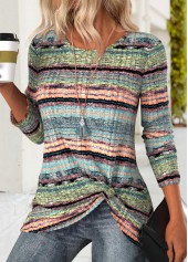 Multi Color tops,Striped tops,Geometric tops,ROTITA Tummy Coverage Striped Multi Color Round Neck T Shirt