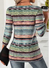 Multi Color tops,Striped tops,Geometric tops,ROTITA Tummy Coverage Striped Multi Color Round Neck T Shirt