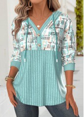 Rotita – Mintgrüner langärmliger Hoodie mit geometrischem Print und Bauchbedeckung