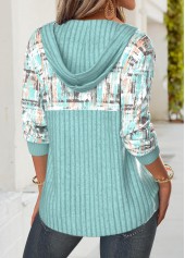 Mint Green tops,Geometric tops,ROTITA Tummy Coverage Geometric Print Mint Green Long Sleeve Hoodie