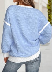 Light Blue tops,Contrast Color tops,ROTITA Tummy Coverage Light Blue Round Neck Long Sleeve Sweatshirt