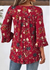 T-shirt rouge vin à imprimé floral couvrant le ventre Rotita