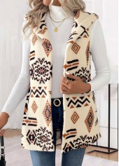 Beige ärmellose Weste mit Rotita-Patchwork-Tribal-Print
