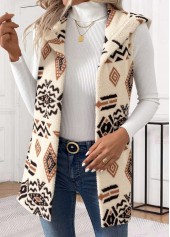 Beige tops,Tribal tops,ROTITA Patchwork Tribal Print Beige Sleeveless Waistcoat