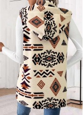 Beige tops,Tribal tops,ROTITA Patchwork Tribal Print Beige Sleeveless Waistcoat