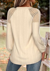 Beige tops,Plain Color tops,ROTITA Tummy Coverage Beige Round Neck Long Sleeve Sweatshirt