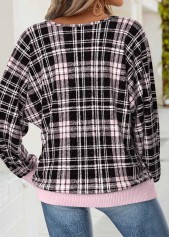 Light Pink tops,Plaid tops,Geometric tops,ROTITA Tummy Coverage Plaid Light Pink Round Neck T Shirt