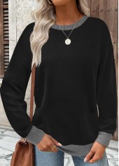 ROTITA Tummy Coverage Black Round Neck Long Sleeve Sweatshirt